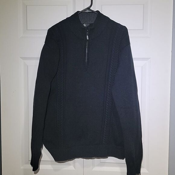 Calvin Klein Men's Black Long Sleeve Quarter Zip Cable Knit Sweater - Picture 1 of 7